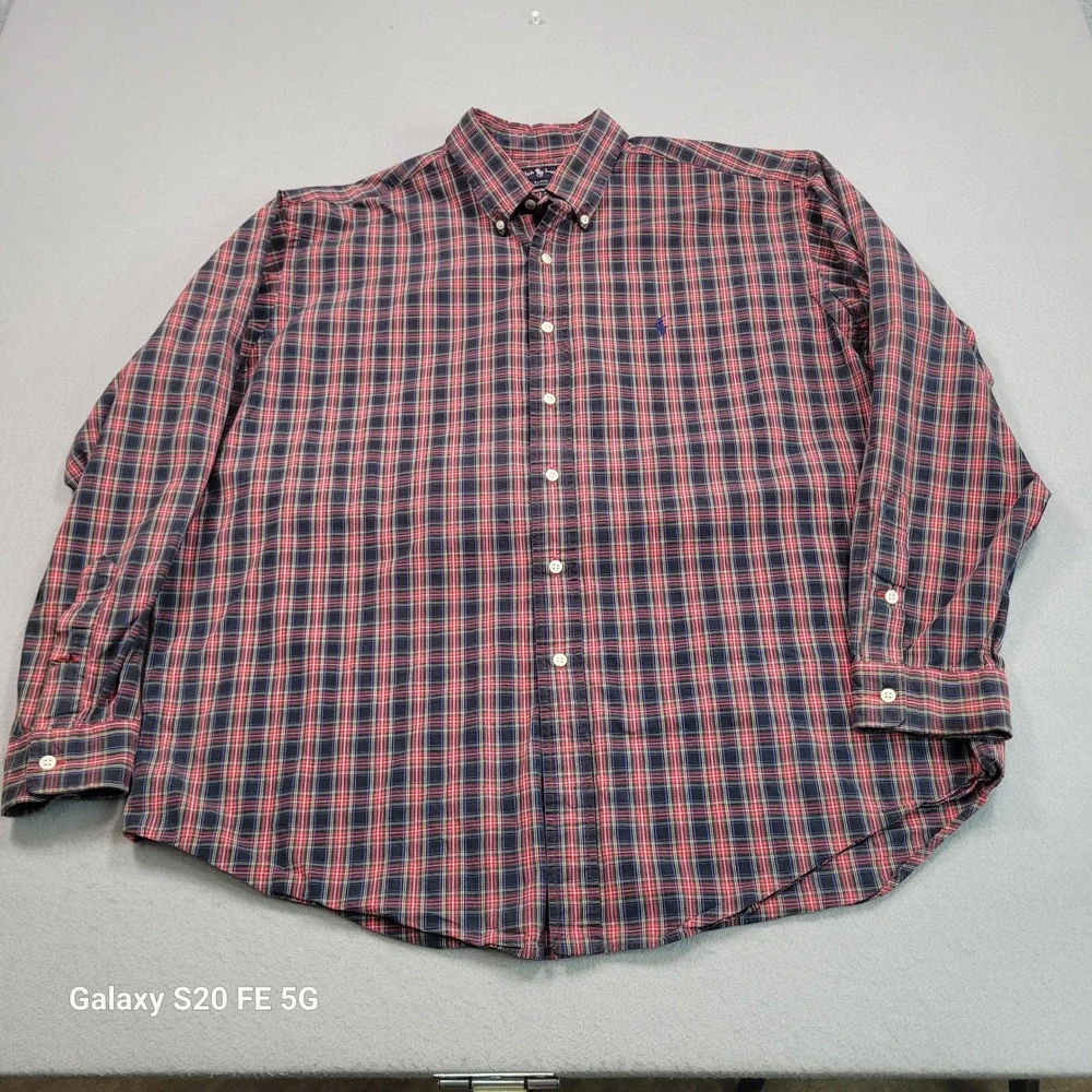 Polo Ralph Lauren Blake Mens XL Plaid Button Down Shirt Red‎ Blue Cotton LS